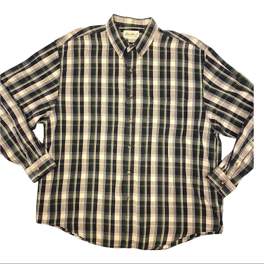 Eddie Bauer Blue and Green Plaid Button Down Shirt‎ Size XL